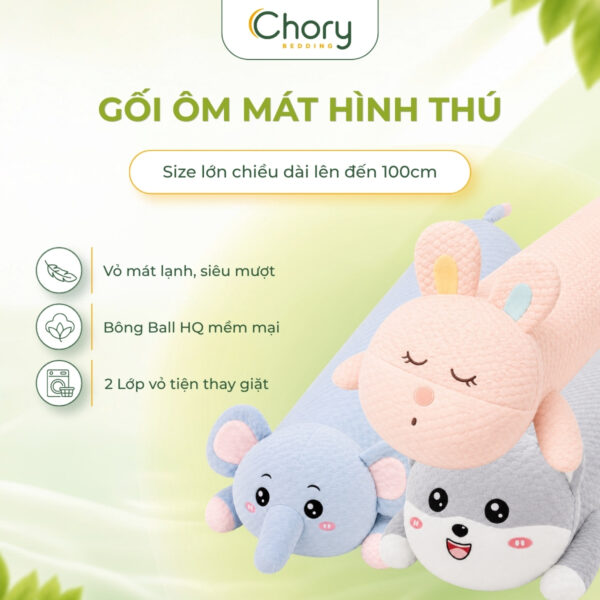 Gối Ôm Mát Lạnh Hình Thú | Công Nghệ Cool Fabric | Thiết Kế Đáng Yêu| 100-130cm