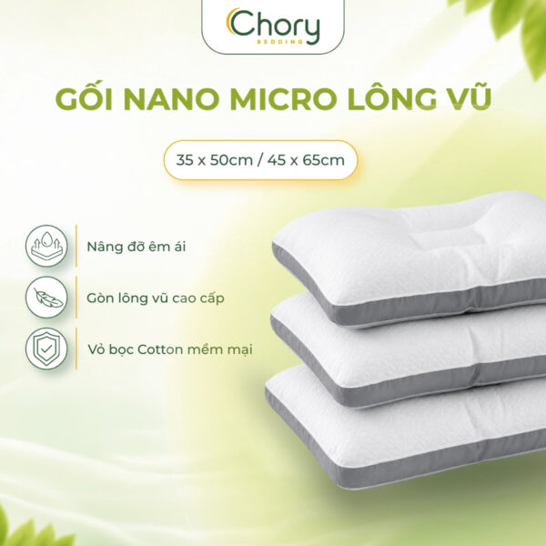 Ruột Gối Nằm Micro Lông Vũ | Thoáng Khí, Mềm Mại, Êm Ái | 35x50x4cm 45x65x5cm