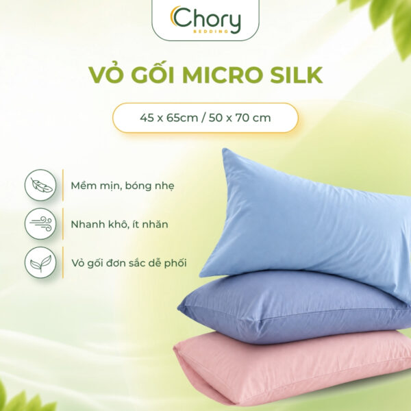 Vỏ Gối Nằm Micro Silk | Chất Liệu Lụa Nhân Tạo | Thoáng Êm Màu Trơn Dễ Phối | 45x65cm 50x70cm